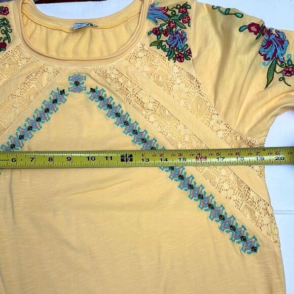 Sundance Yellow Floral Embroidered Lace Peasant Blouse Top T-Shirt Relaxed S - Picture 10 of 10